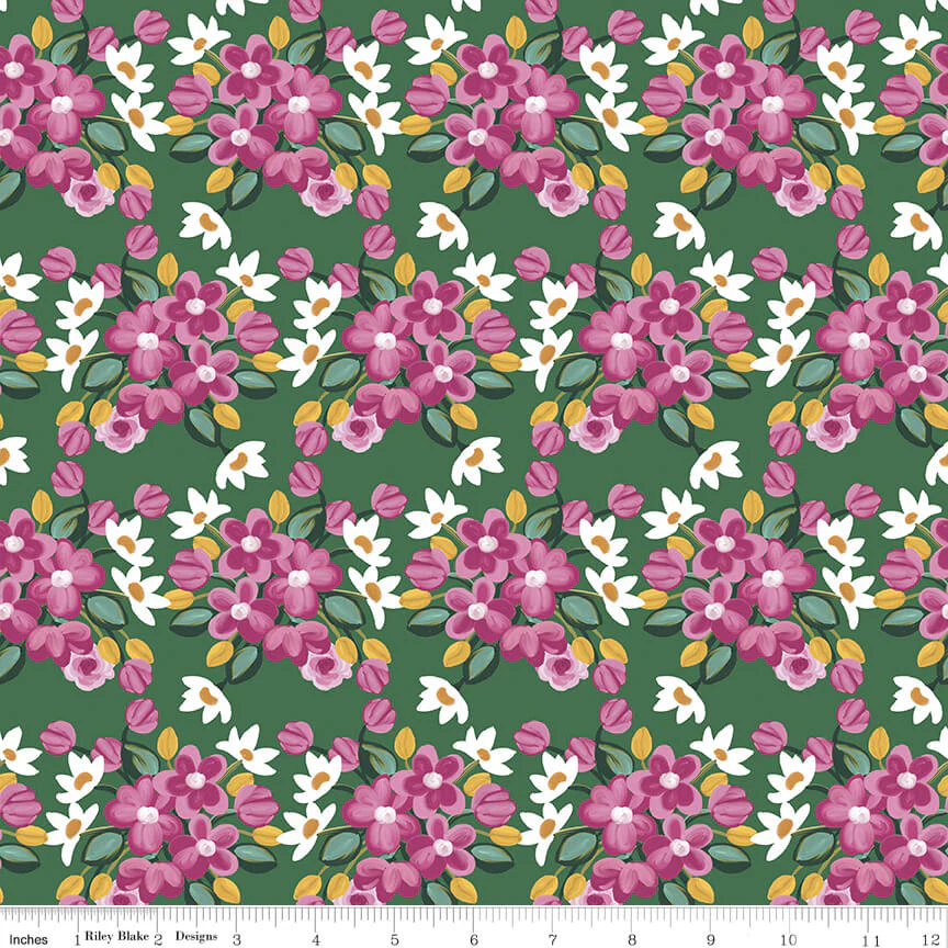 Morning Meadow - Flower Bunches - Green 44" / 45" Fabric Per Yard