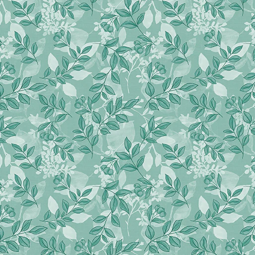 Mountain Foliage Teal Cotton 44"/45" Fabric Per Yard