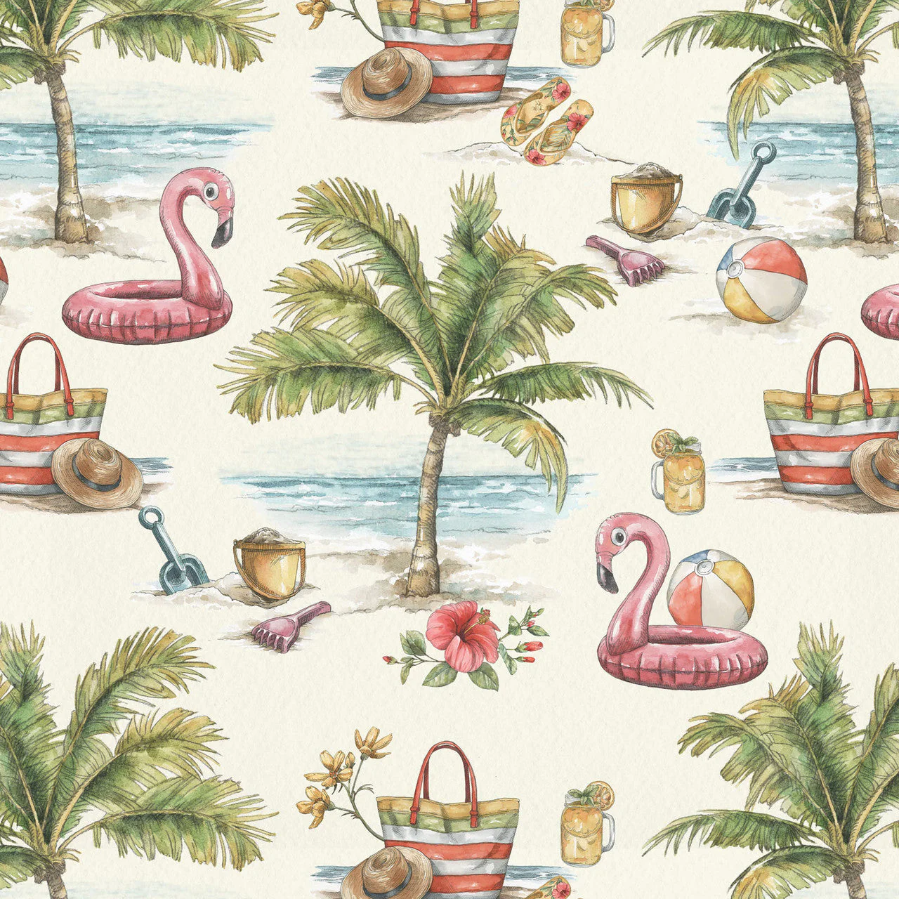 Multi Beach Vintage Summer 43"/44" Cotton Fabric Per Yard