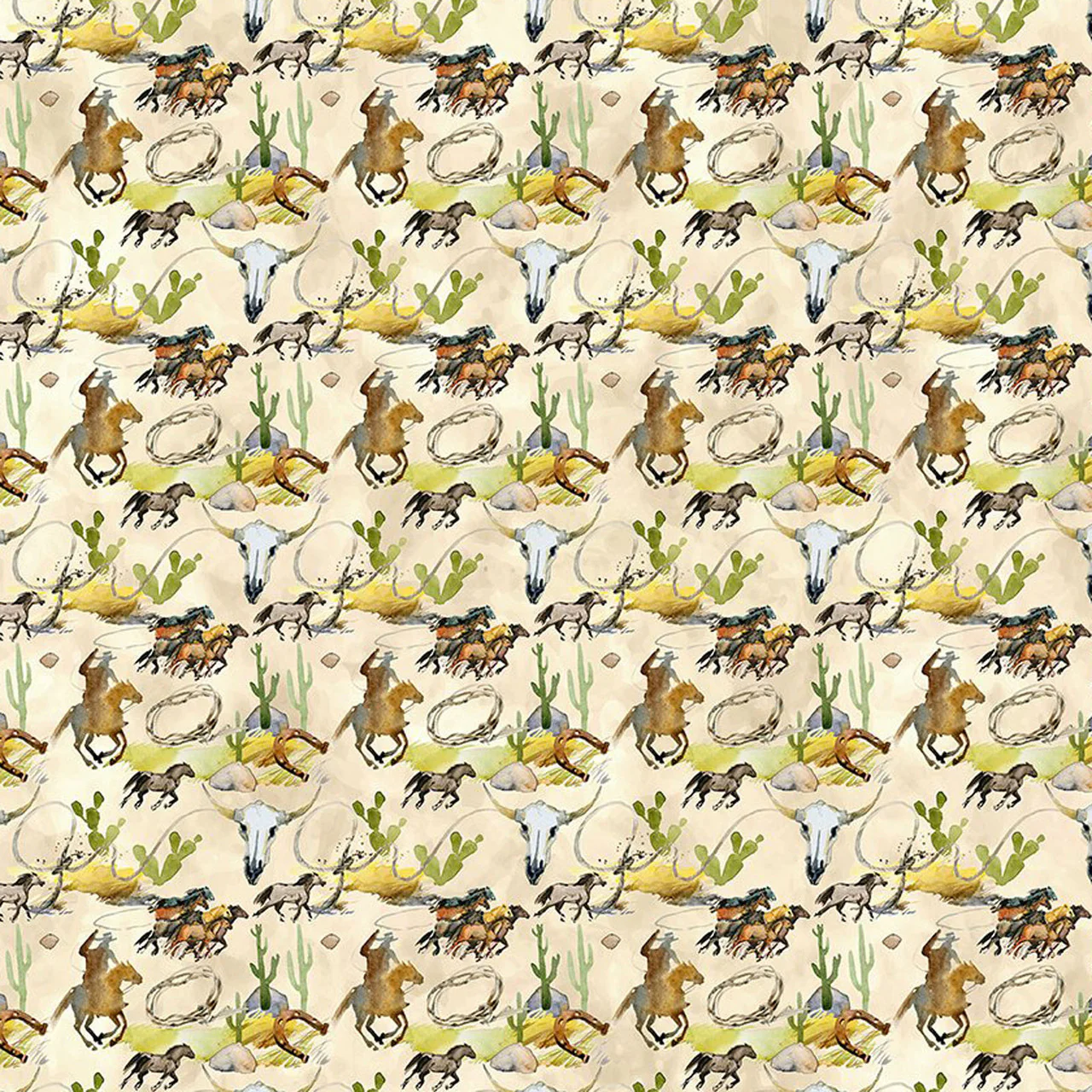 Multi Southwest Minis Wild Horses 44/45" Cotton Fabric Per Yard