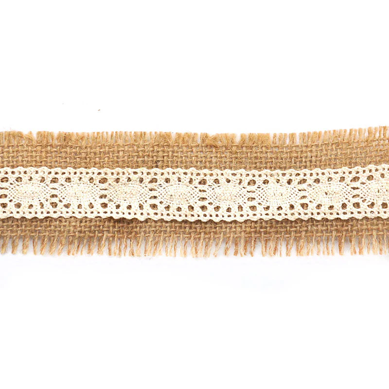Natural Jute Trim with Ivory Cotton Lace, 2" X 5 Yards – Rustic Burlap & Lace Decorative Trim