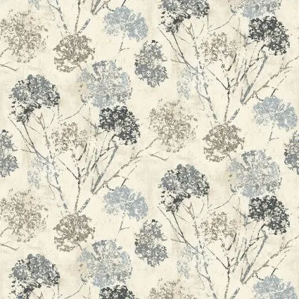 Natural Plaster Dandelion Stamp Cotton Wideback Fabric per yard