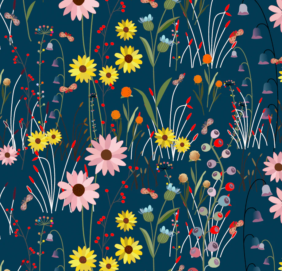 Navy Blue Over The Hill View 43"/44" Cotton Fabric Per Yard