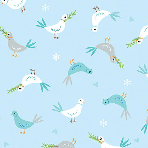 Noah's Journey - Doves of Peace - Light Blue 44" / 45" Fabric Per Yard