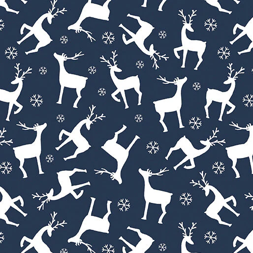 Nordic Cabin - Deer - Navy 44" / 45" Fabric Per Yard