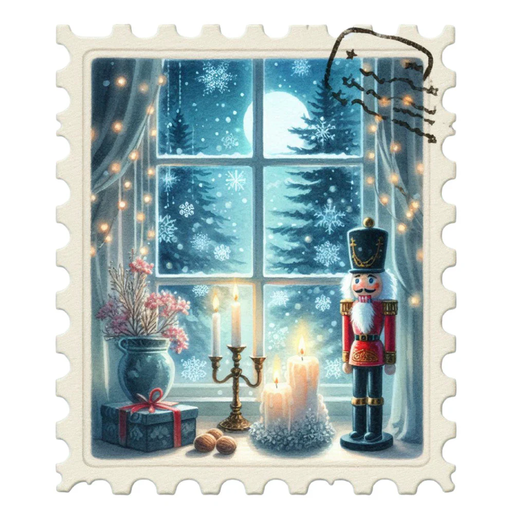 Nutcracker Postage Stamps Fabric Panel 20