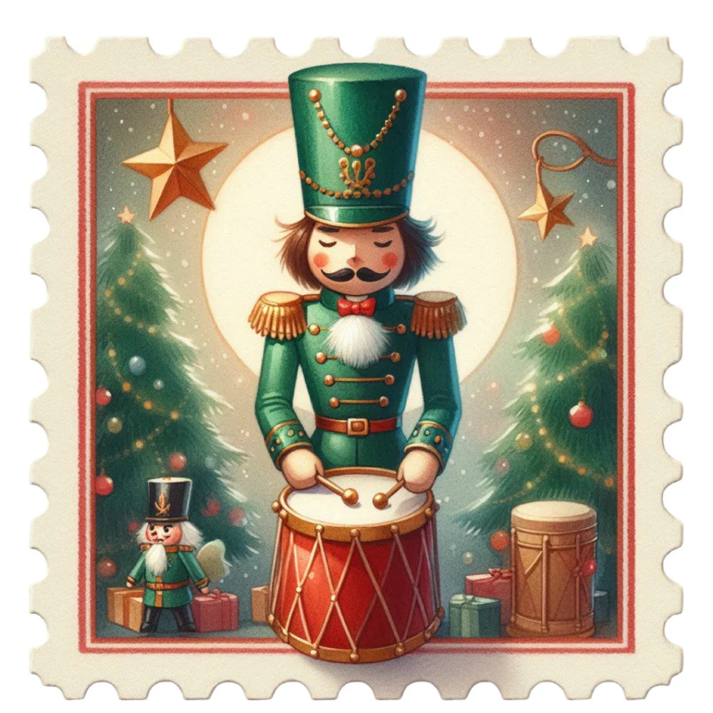 Nutcracker Postage Stamps Fabric Panel 5