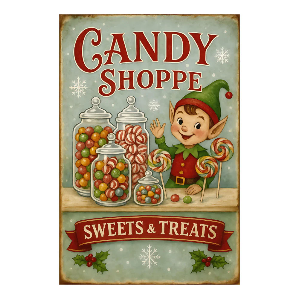 Old Christmas Sign Fabric Panel 5