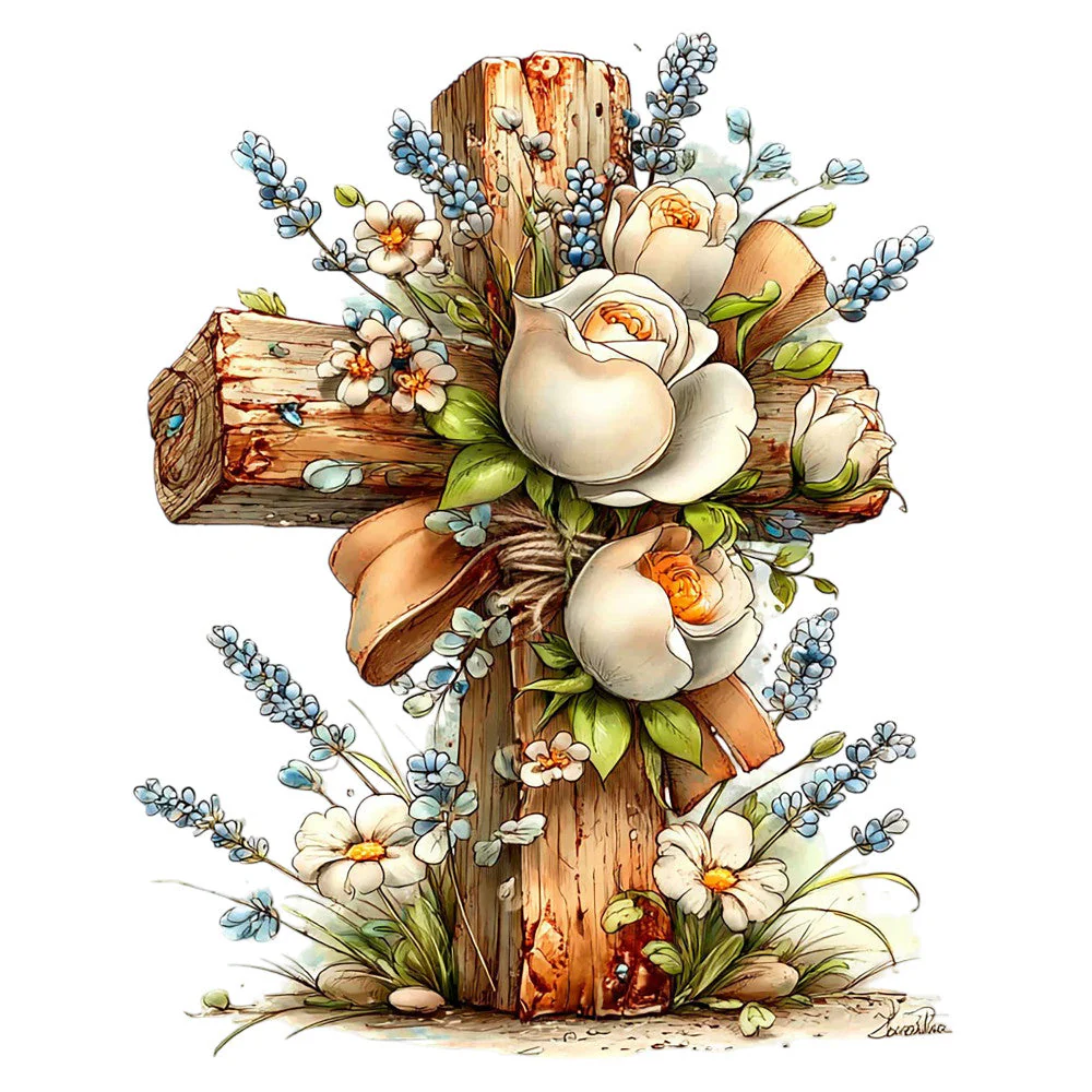 Old Rugged Floral Cross Fabric Panel 12