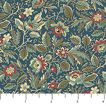 Packed Floral Multi Teal Manoir Antiques Road Show 44"/45" Cotton Fabric Per Yard