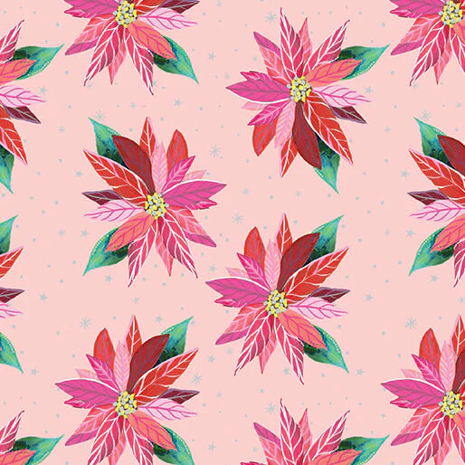 Painterly Poinsettia Light Pink Cotton 44"/45" Fabric Per Yard