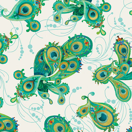 Peacock Symphony - Paisley - Ivory 44" / 45" Fabric Per Yard