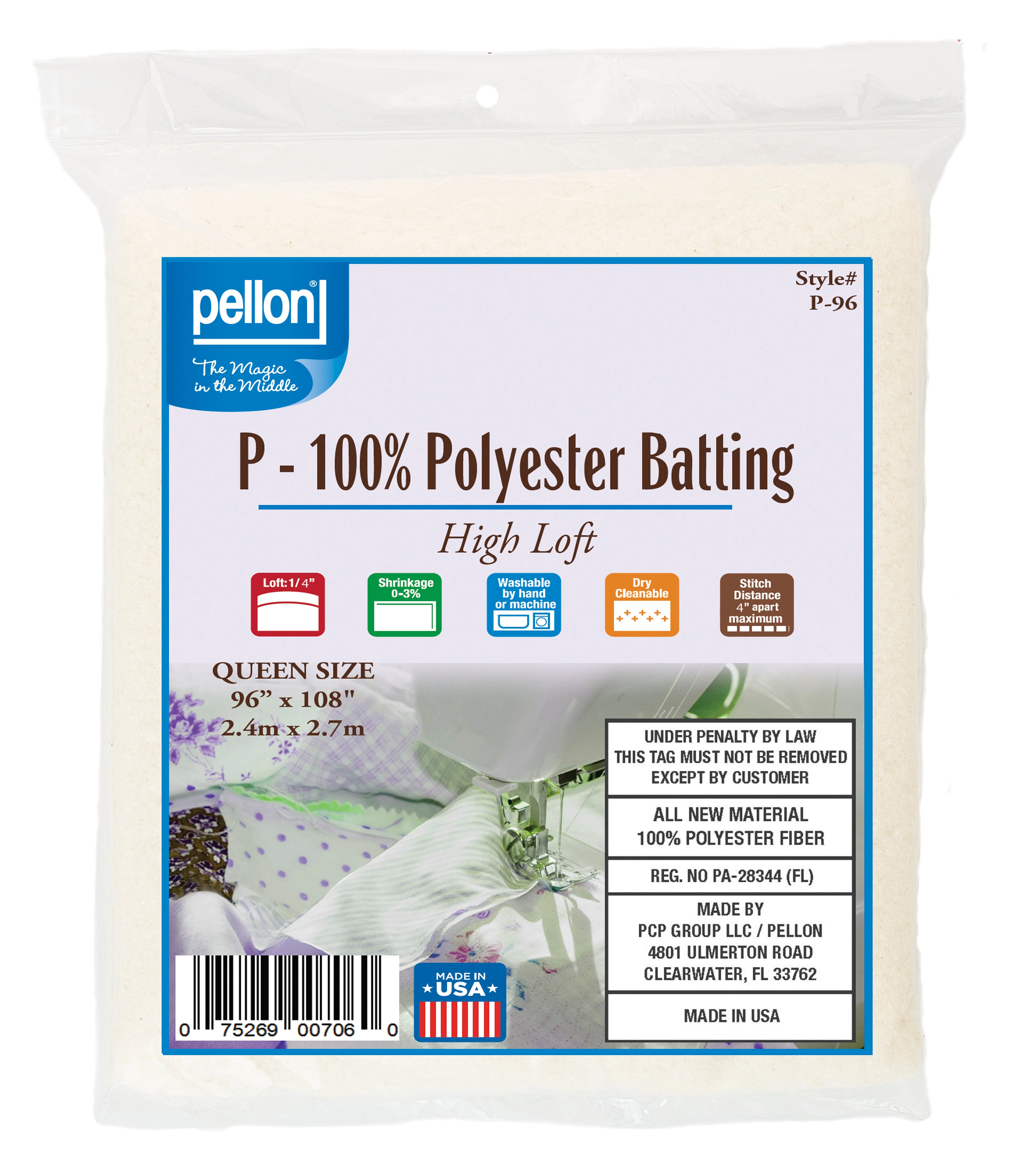 Pellon® Polyester Batting 96" x 108" Queen Size Package.