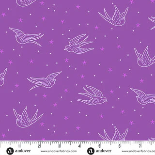 Perfect Day Swallows Purple Cotton 44"/45" Fabric Per Yard