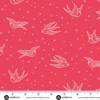 Perfect Day Swallows Red Cotton 44"/45" Fabric Per Yard