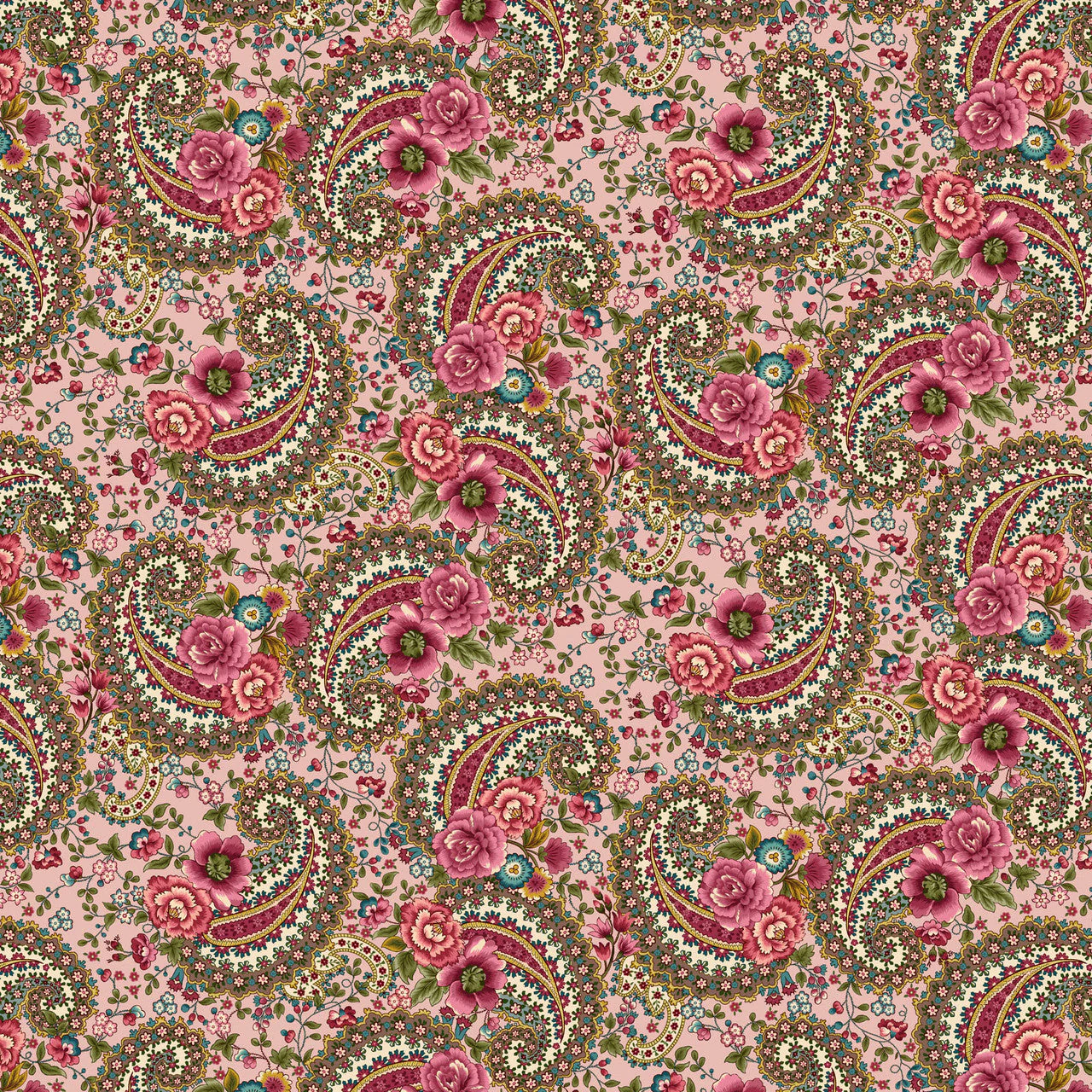 Pink Paisley Lost Gardens of Heligan Cotton 43"/44" Fabric Per Yard