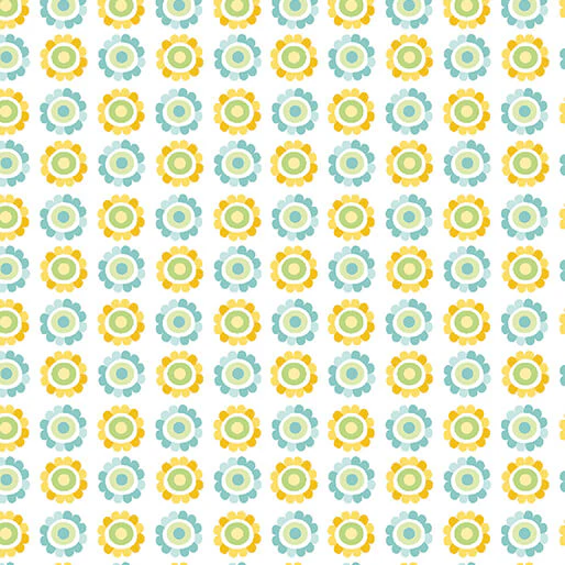 Playhouse Pals - Daisy Up - Turquoise/Yellow 44" / 45" Fabric Per Yard