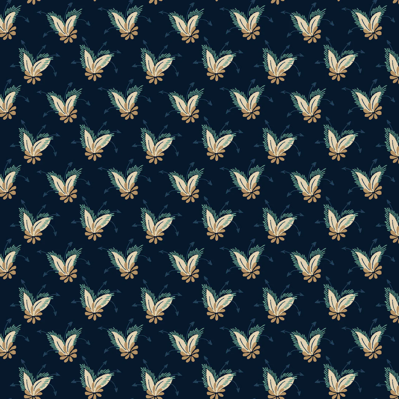 Prussian Blue Feathery Foulard Lost Gardens of Heligan Cotton 43"/44" Fabric Per Yard