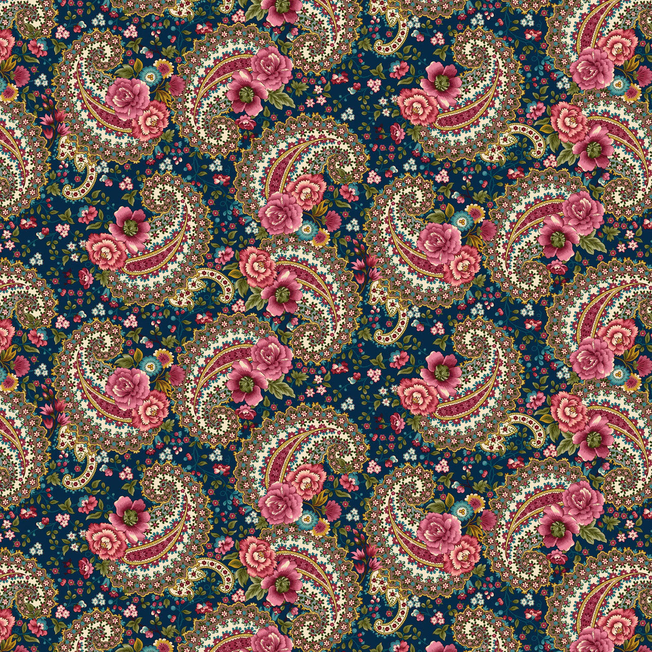 Prussian Blue Paisley Lost Gardens of Heligan Cotton 43"/44" Fabric Per Yard