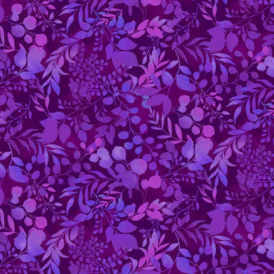 Purple Fern & Foliage Blissful Blooms Cotton 43"/44" Fabric Per Yard