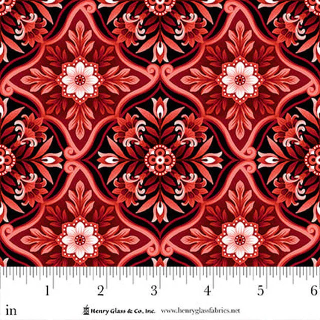 Red Foulard Tiles Scarlet's Treasure 44"/45" Cotton Fabric Per Yard