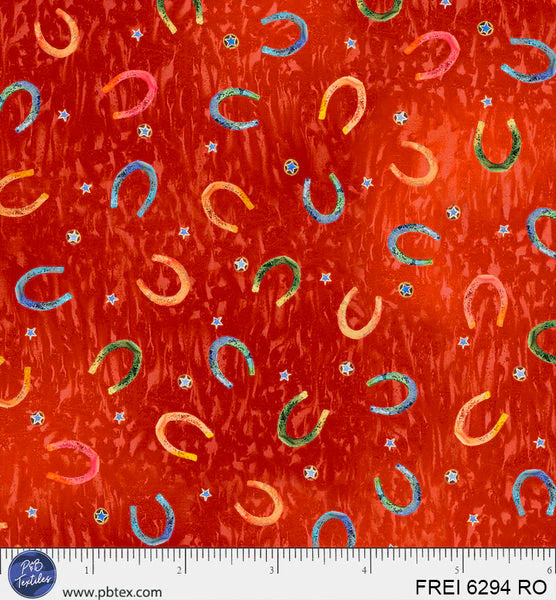 Red Free Rein Tossed Horseshoes 44"/45" Cotton Fabric Per Yard