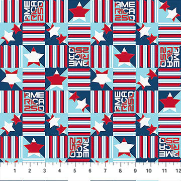 Red Multi Starstripe Block 44"/45" Cotton Fabric Per Yard