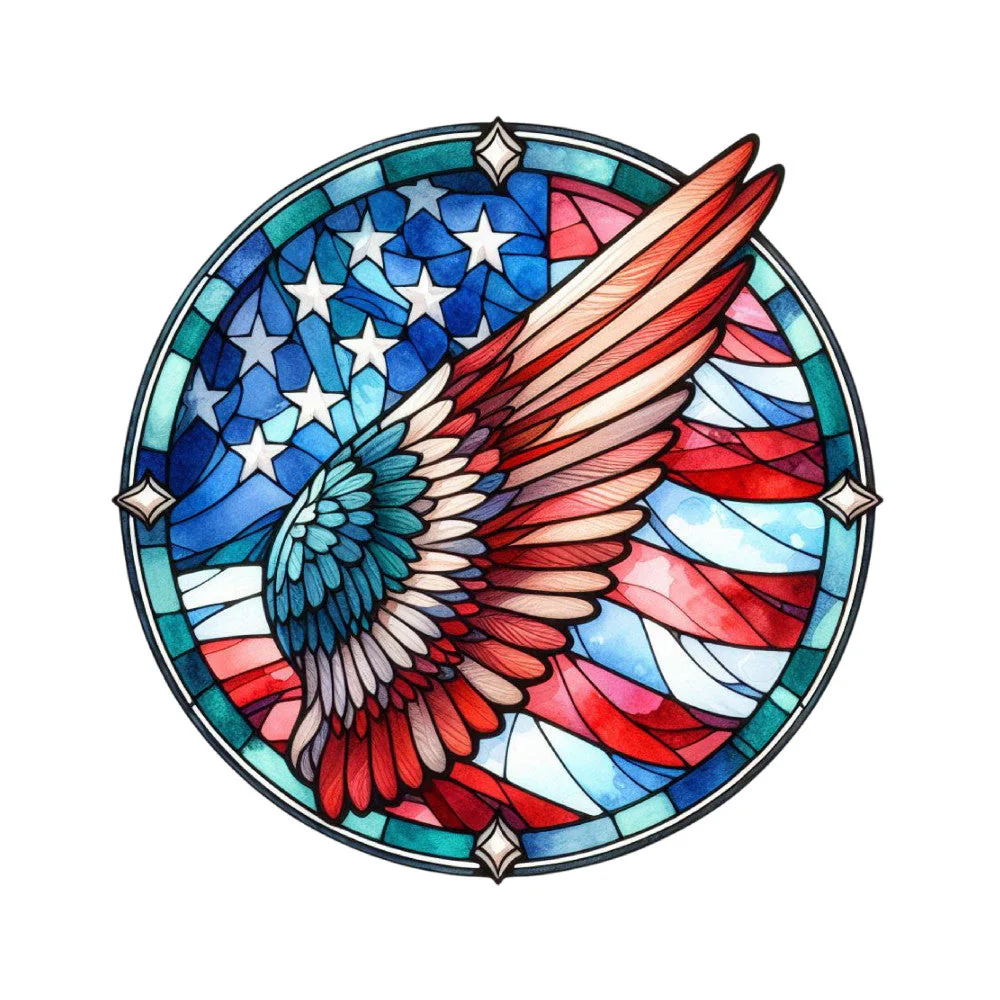 Round Stained Glass Patriotic Fabric Panel 6