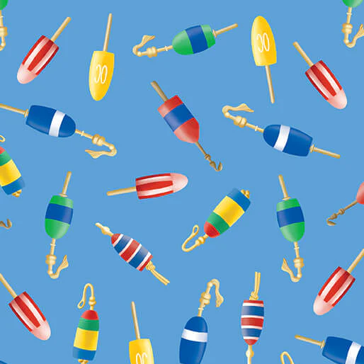 Sail Away - Tossed Buoys - Blue 44" / 45" Fabric Per Yard