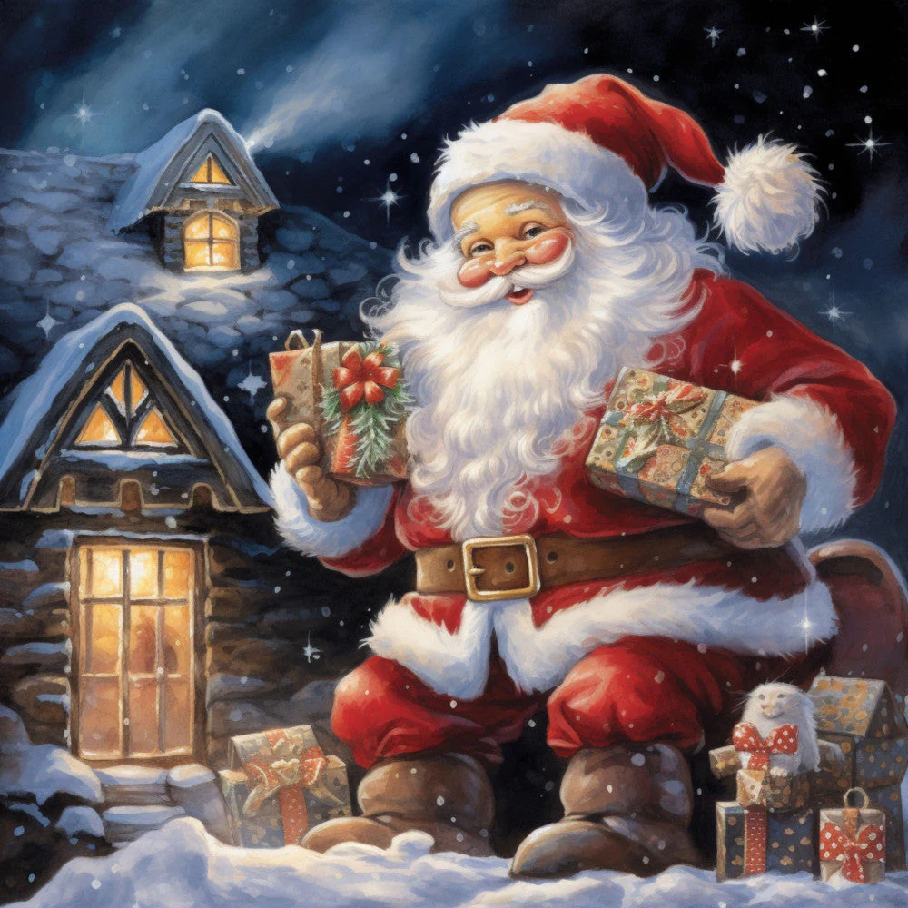 Santa Claus Christmas Scene Fabric Panel 31