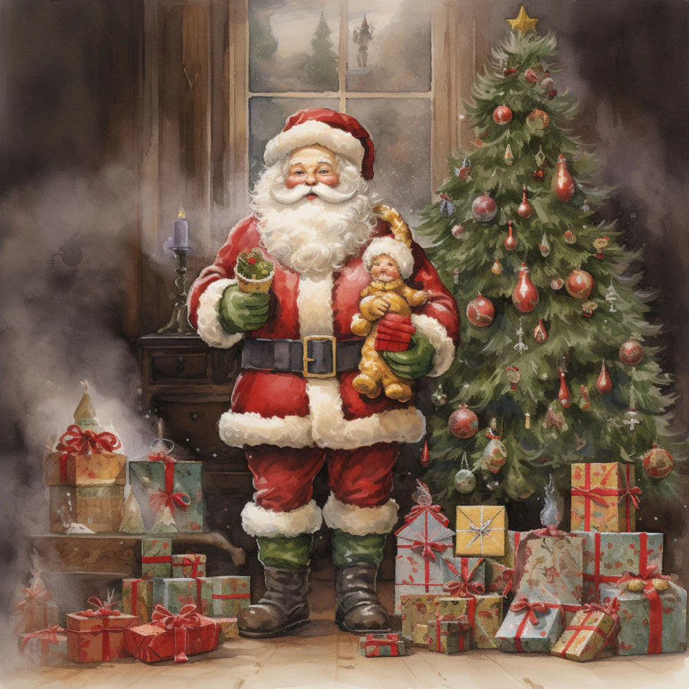 Santa Claus Christmas Scene Fabric Panel 32