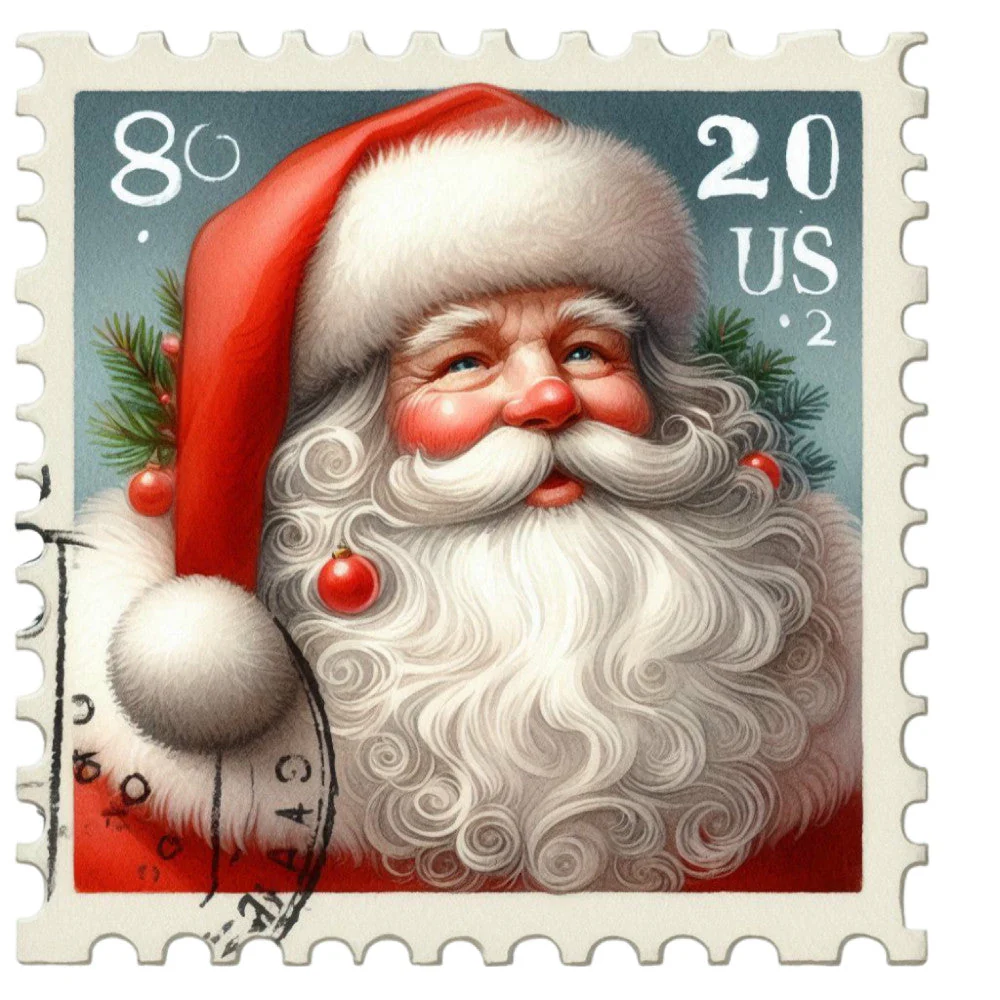 Santa Claus Postage Stamps Fabric Panel 13
