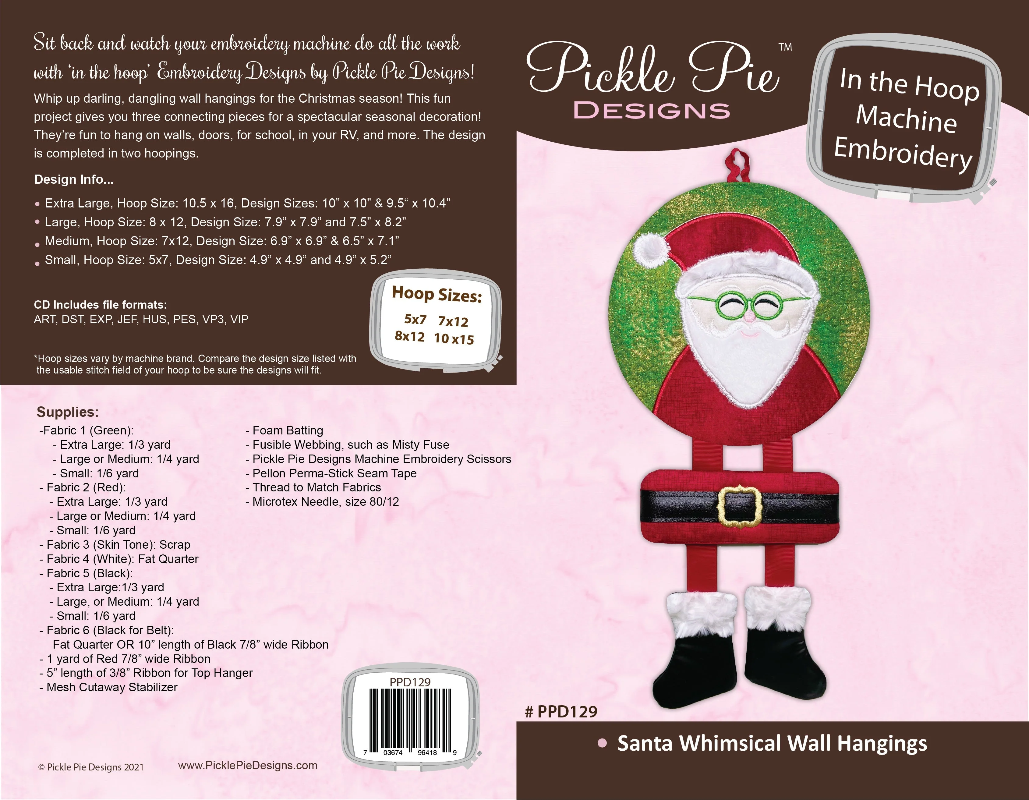 Santa Whimsical Wall Hangings In the Hoop Embroidery Design Collection