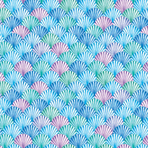 Scalloped Shells Blue Cotton 44"/45" Fabric Per Yard