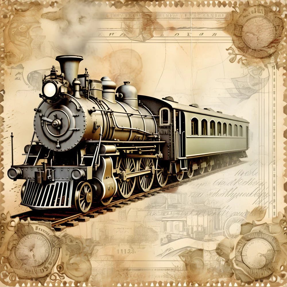 Shabby Chic Steampunk Train Fabric Panel 2