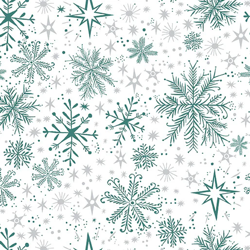 Snow Frost White Teal Cotton 44"/45" Fabric Per Yard