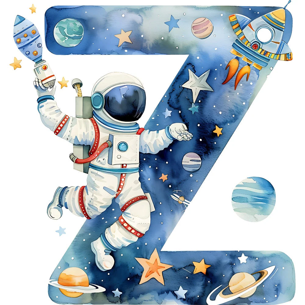 Space Alphabet Letter Z Fabric Panel