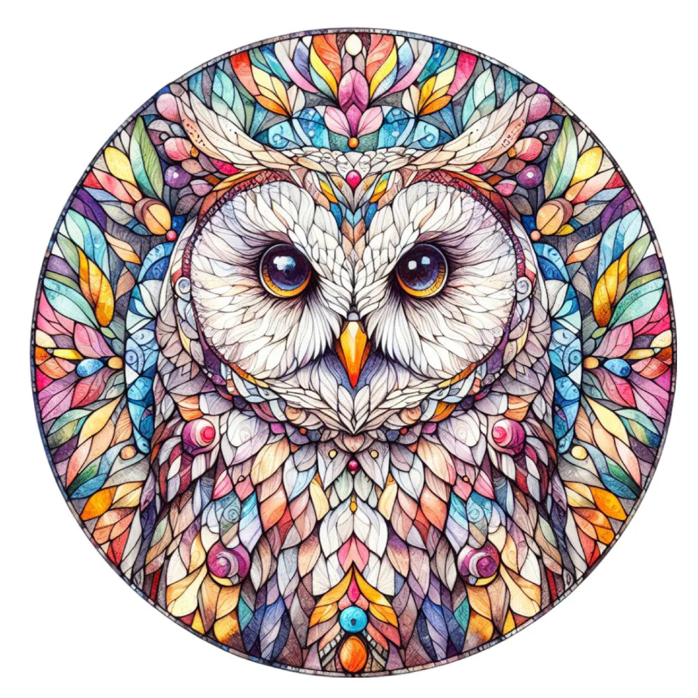 Stained Glass Owl Fabric Panel 17