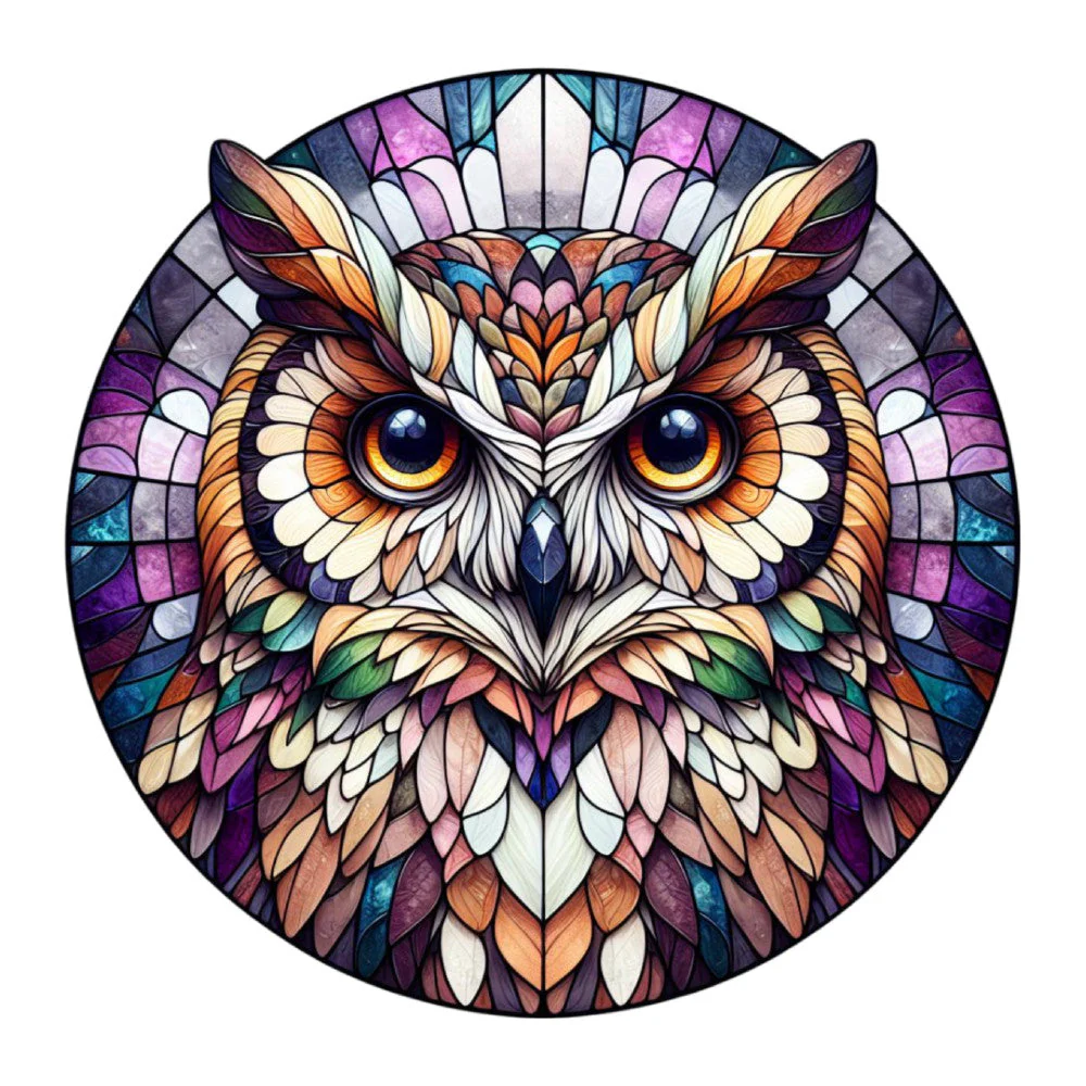 Stained Glass Owl Fabric Panel 18