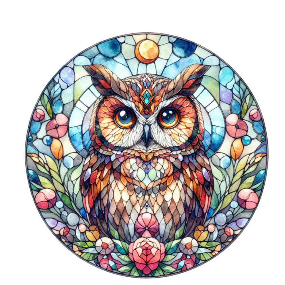 Stained Glass Owl Fabric Panel 6