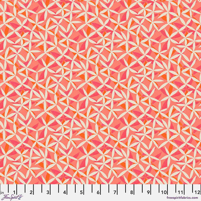 Star Flower Dance Coral Flourish And Bloom 44"/45" Cotton Fabric Per Yard