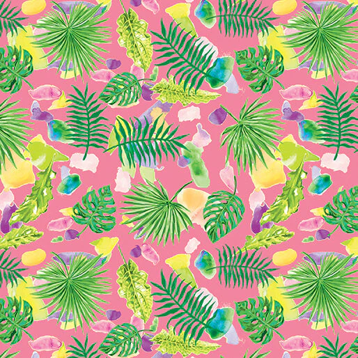 Starlight Safari - Scattered Leaves - Pink 44" / 45" Fabric Per Yard