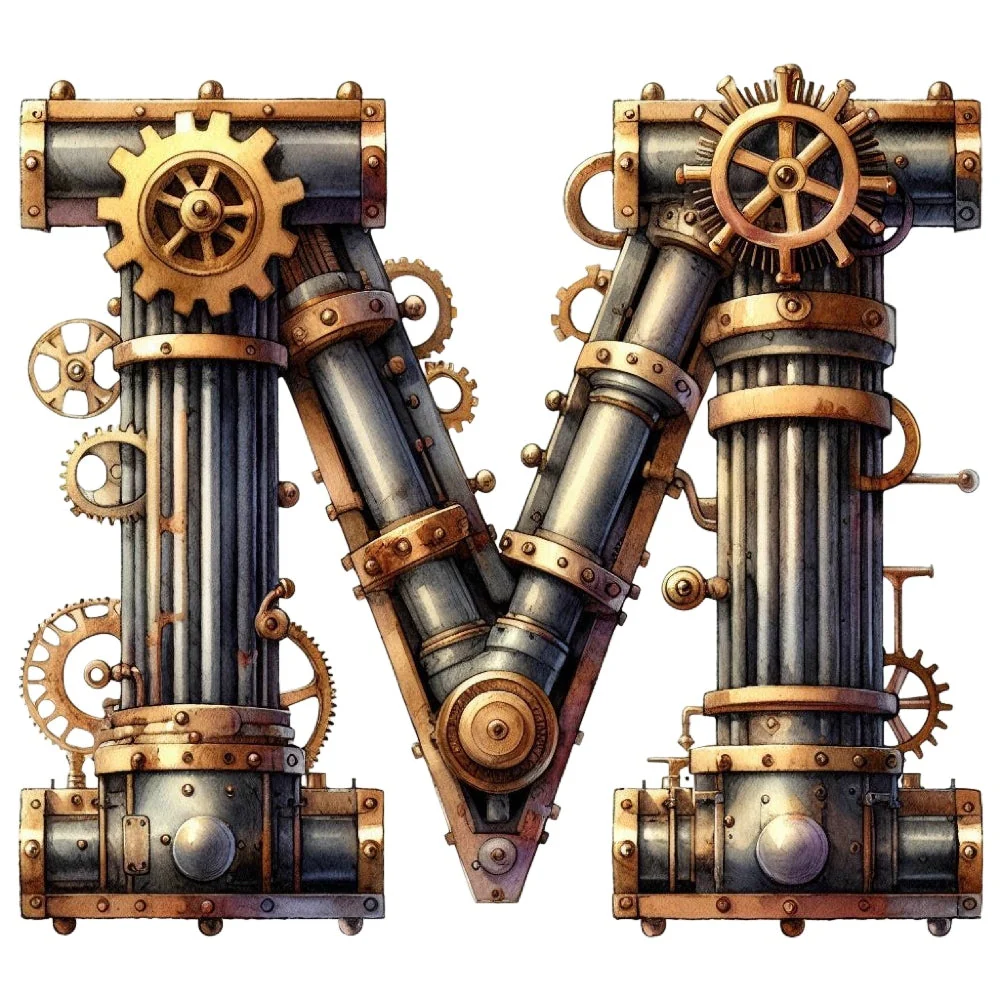 Steampunk Letter M Fabric Panel