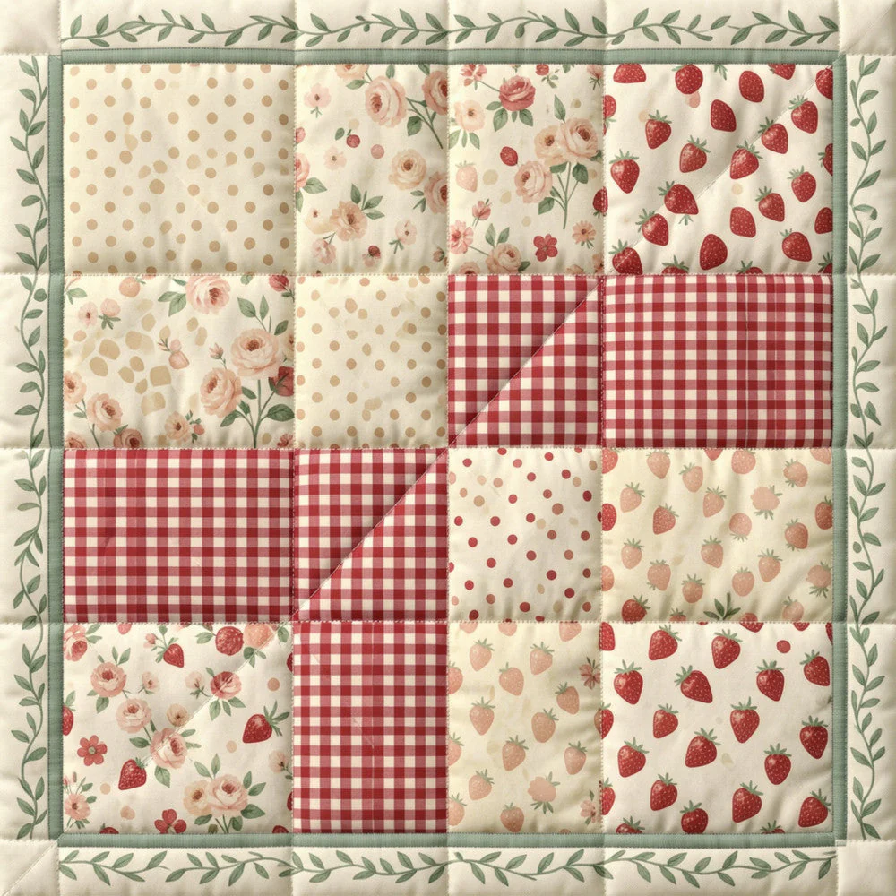 Strawberry Patchwork Fabric Panel 15