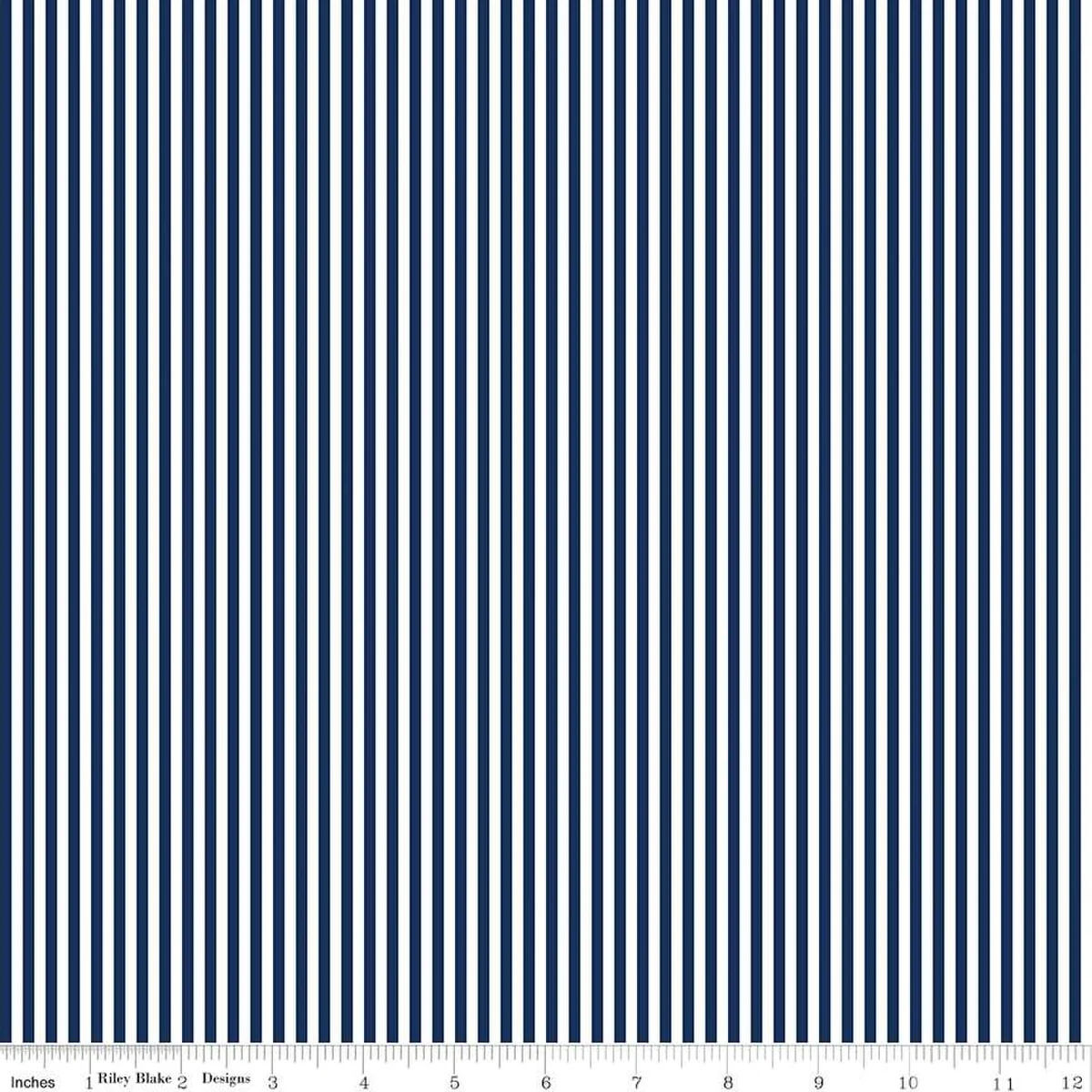 Stripe 1/8 Inch Navy 44"/45" Cotton Fabric Per Yard