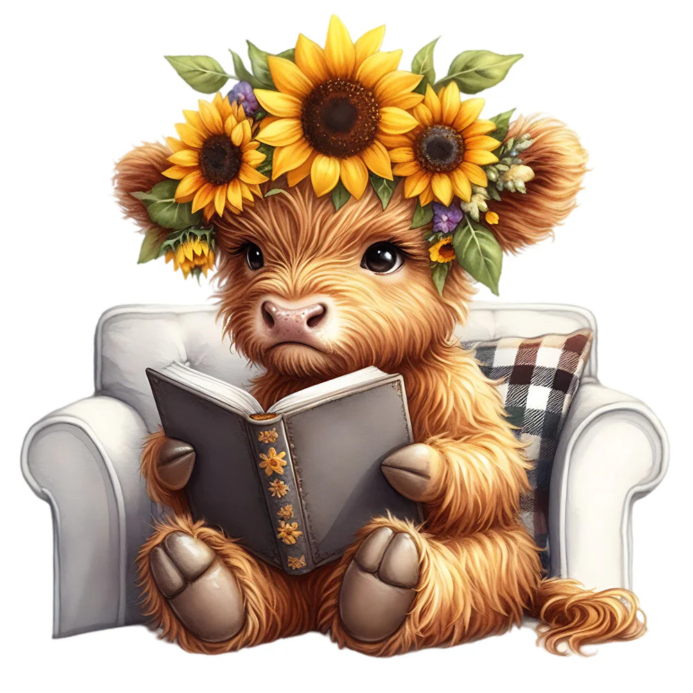 Sunflower Highland Cows Fabric Panel 31