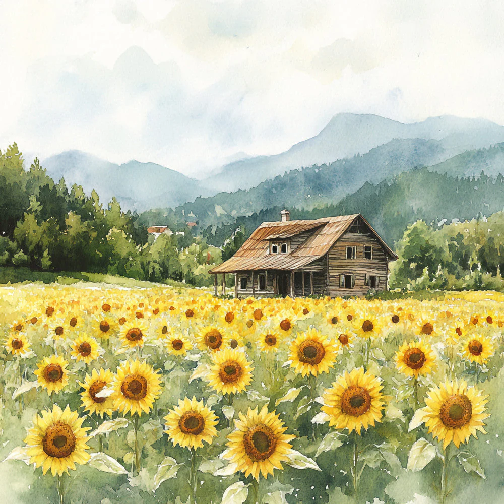 Sunflower Summer Landscape Fabric Panel 8