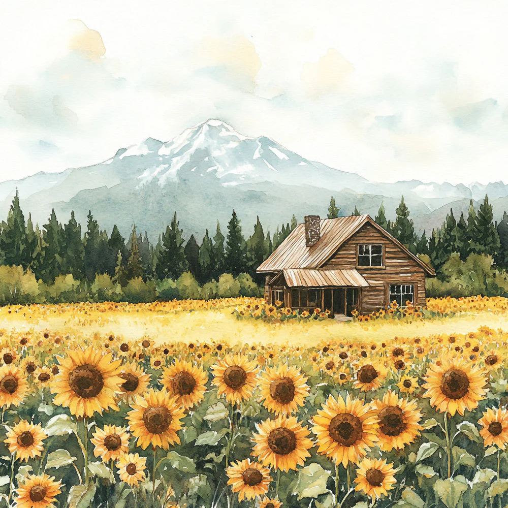 Sunflower Summer Landscape Fabric Panel 9