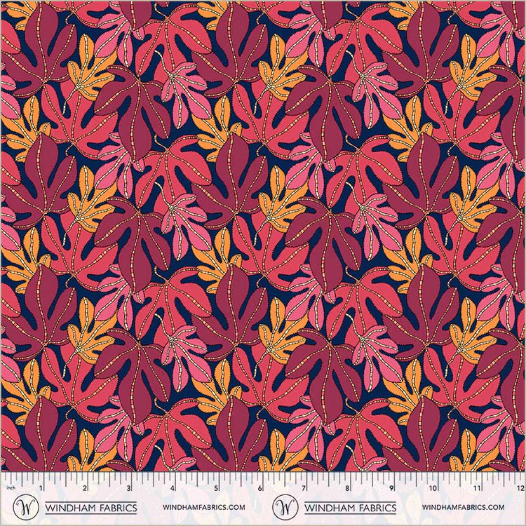 Sunshine Monstera Indigo High Density Cotton 44"/45" Fabric Per Yard