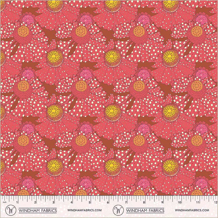 Sunshine Polka flower Crimson High Density Cotton 44"/45" Fabric Per Yard